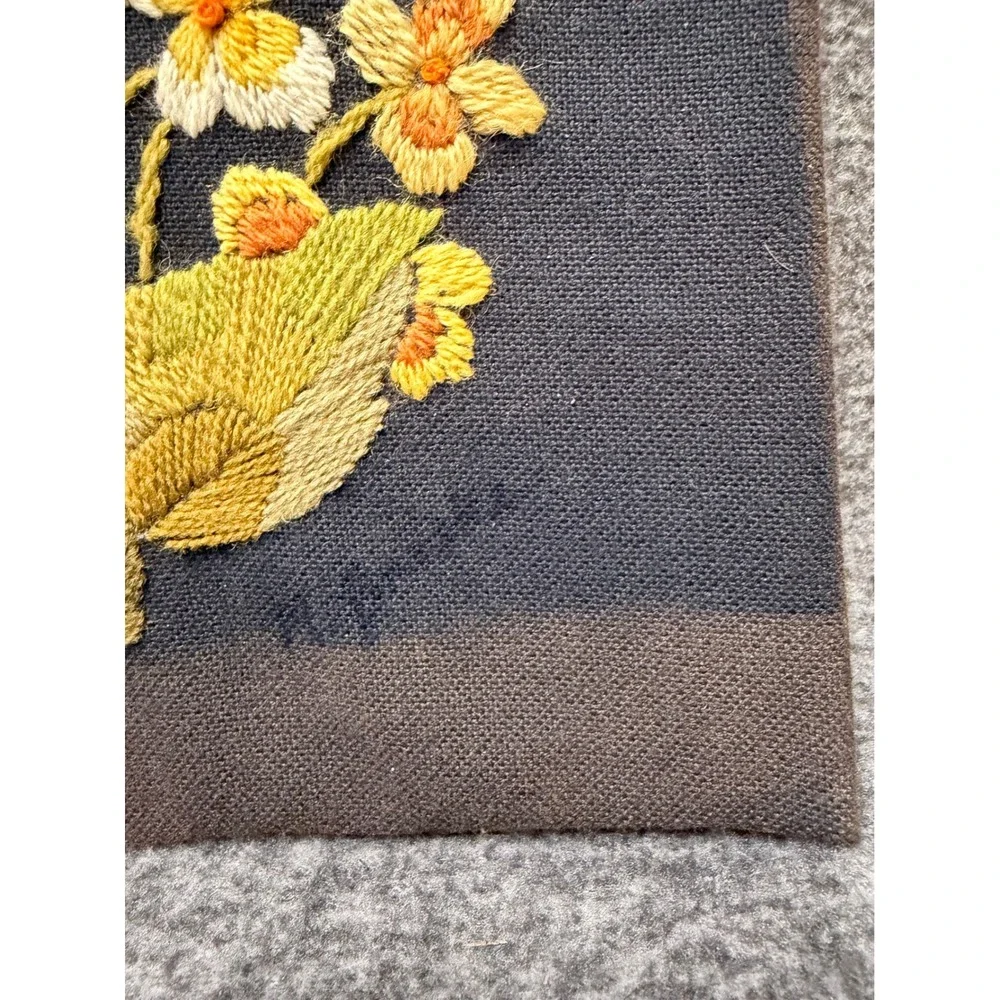 Vintage Crewel Embroidery Hummingbird Floral Wall Art Hand Stitched Textile